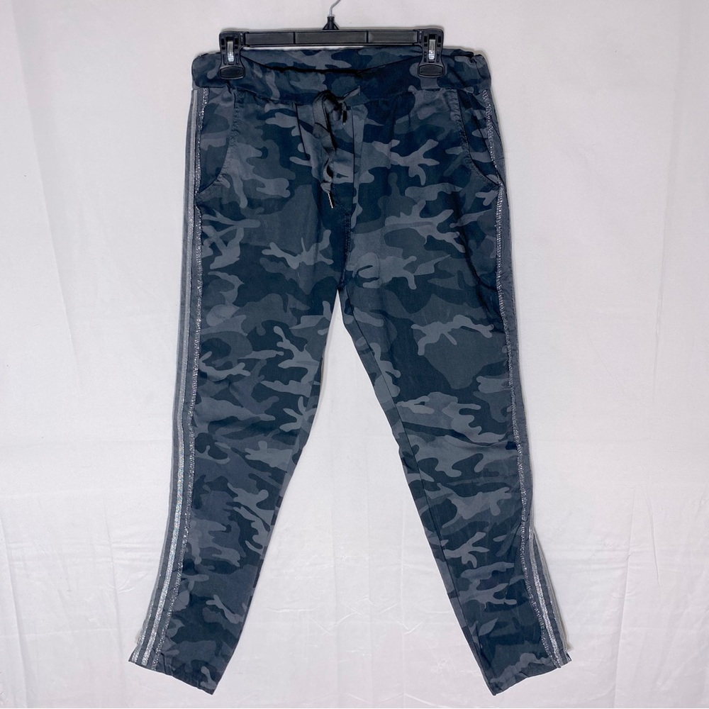 Vintage Grey Camo Skinny Pants W Metallic Side Stripes L